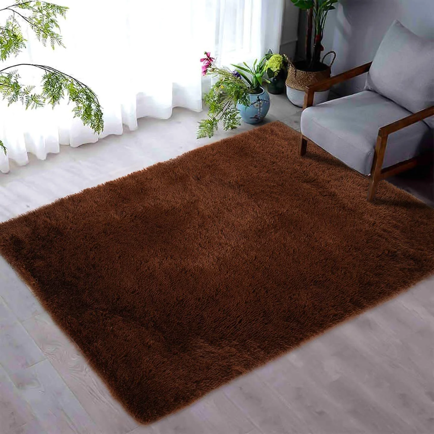 Large Soft Shag Rug Carpet Mat (Chocolate, 230 x 160) - Image 19