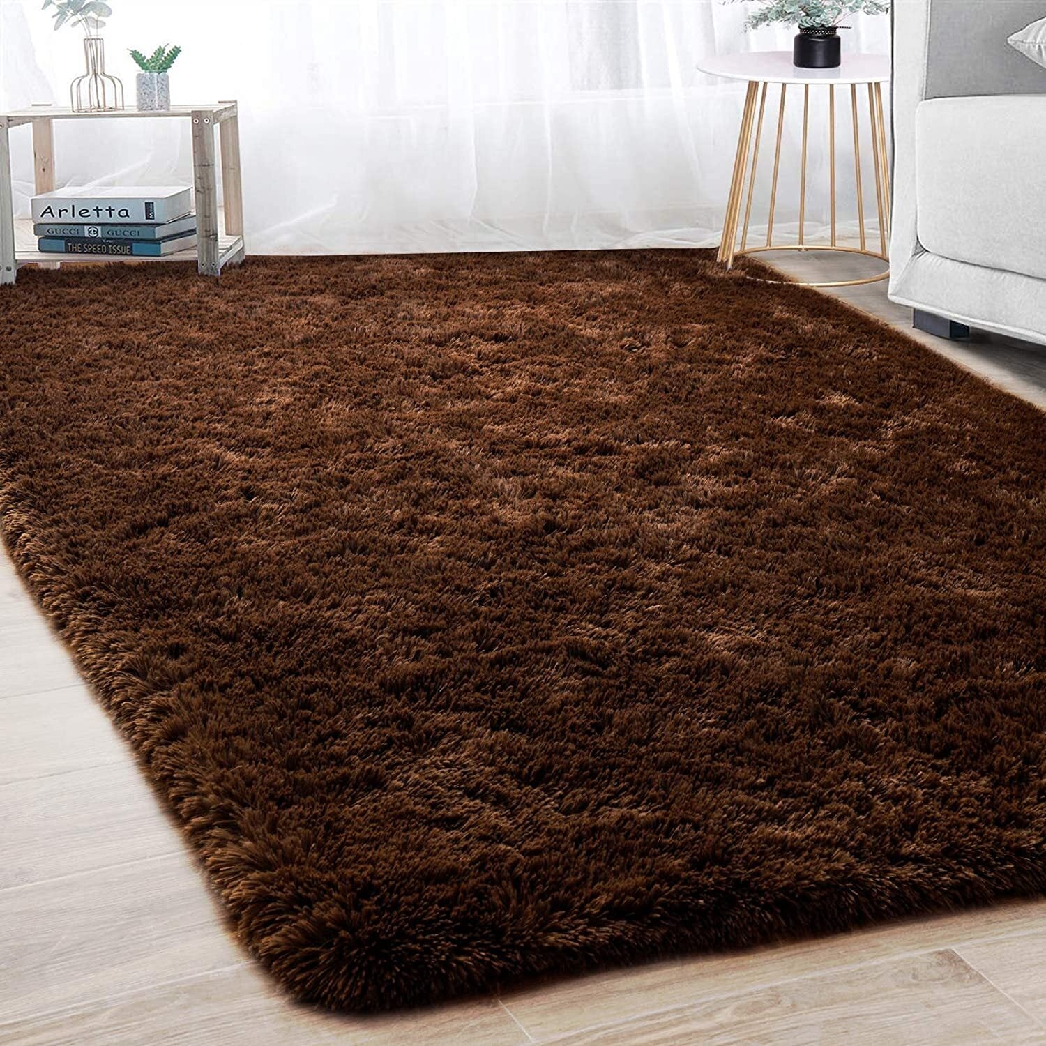 Large Soft Shag Rug Carpet Mat (Chocolate, 230 x 160) - Image 3