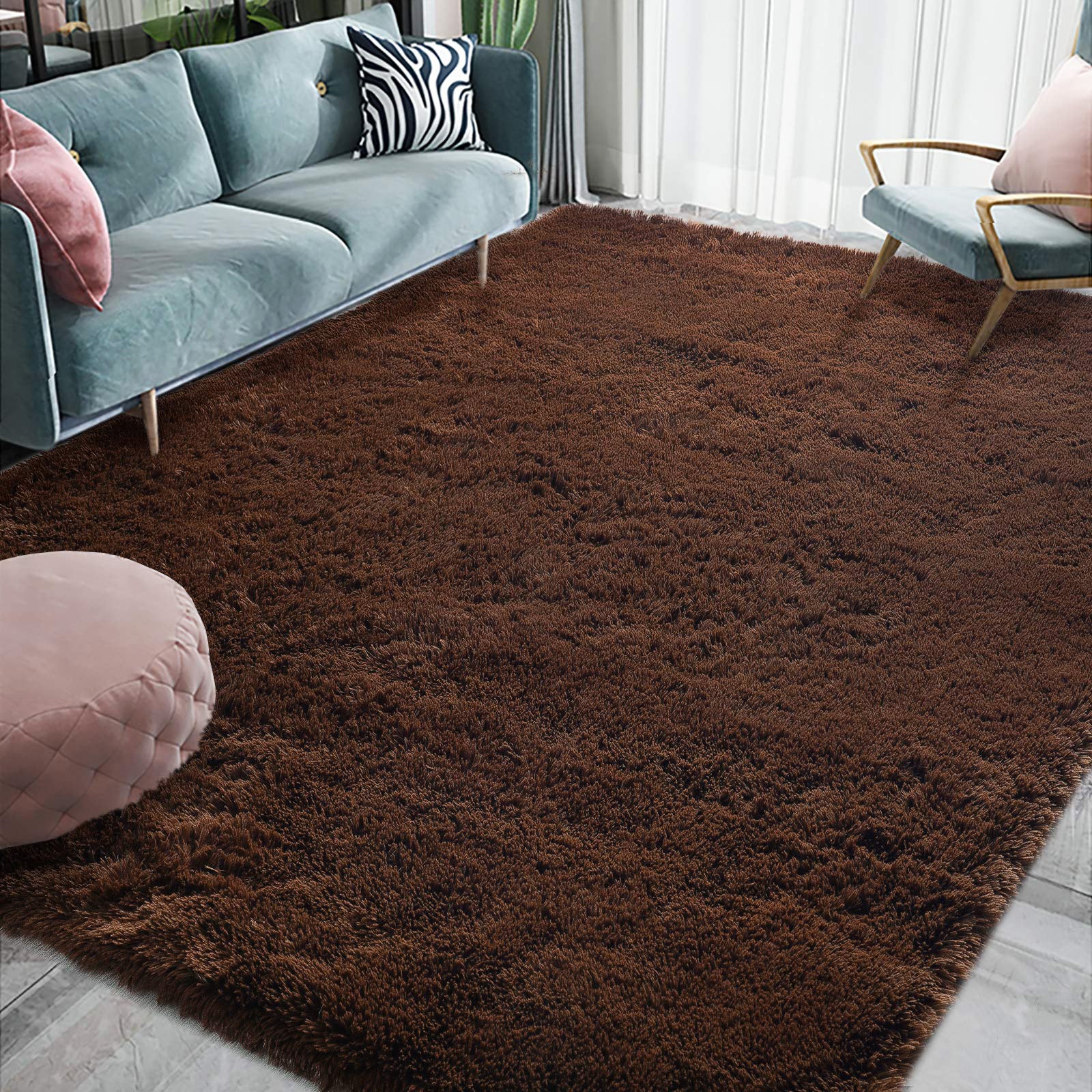 Large Soft Shag Rug Carpet Mat (Chocolate, 230 x 160) - Image 7
