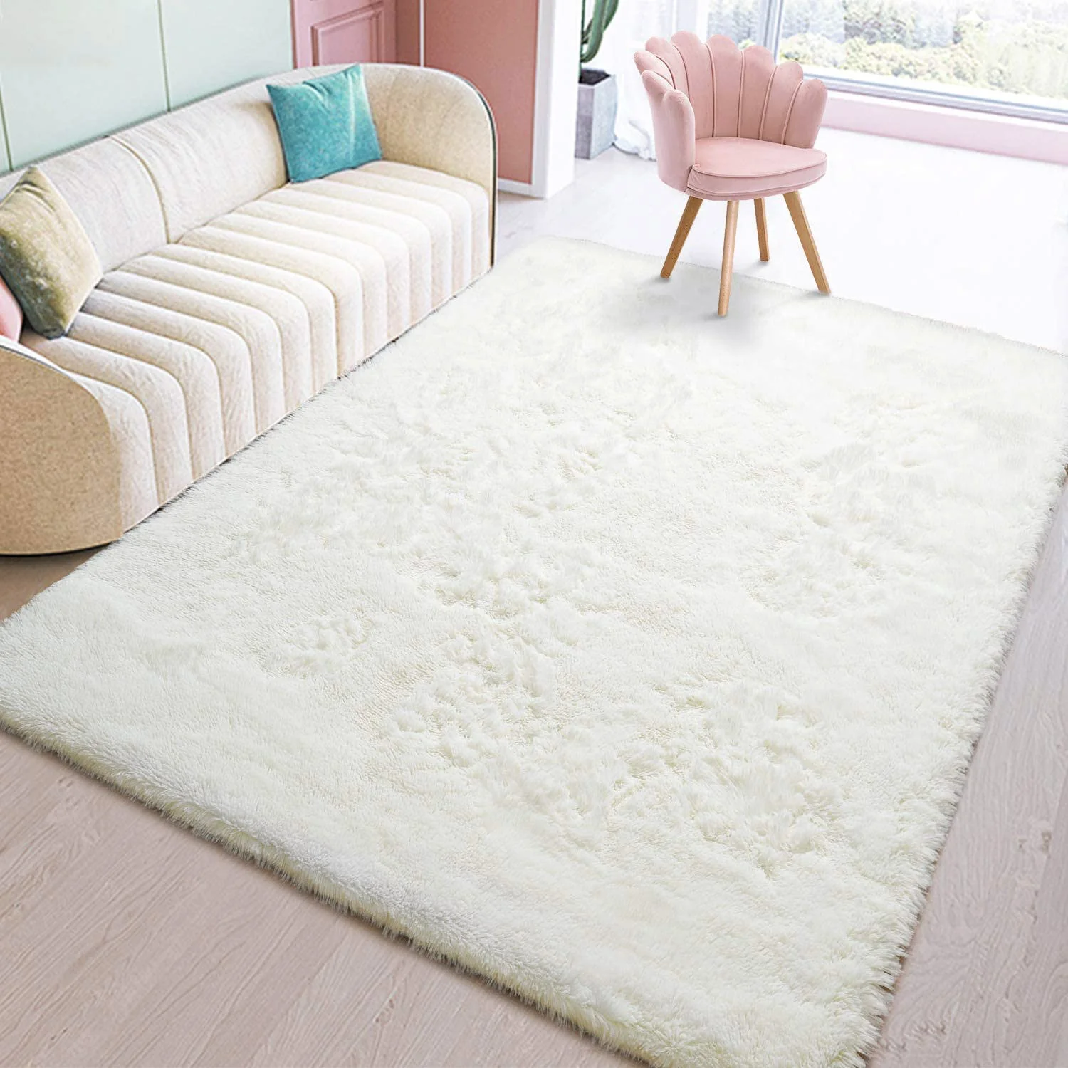 Large Soft Shag Rug Carpet Mat (Cream White, 230 x 160) - Image 21