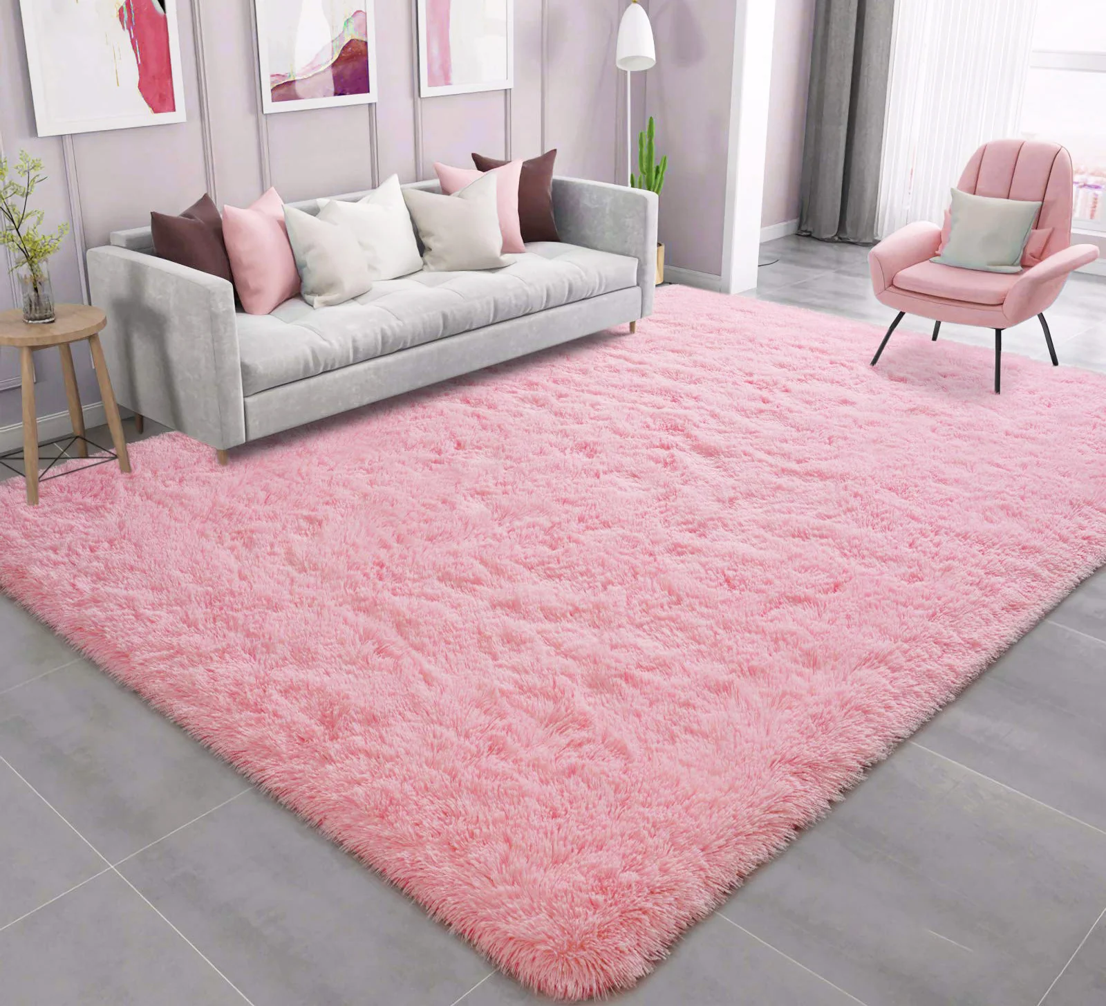 Large Soft Shag Rug Carpet Mat (Pink, 230 x 160) - Image 28
