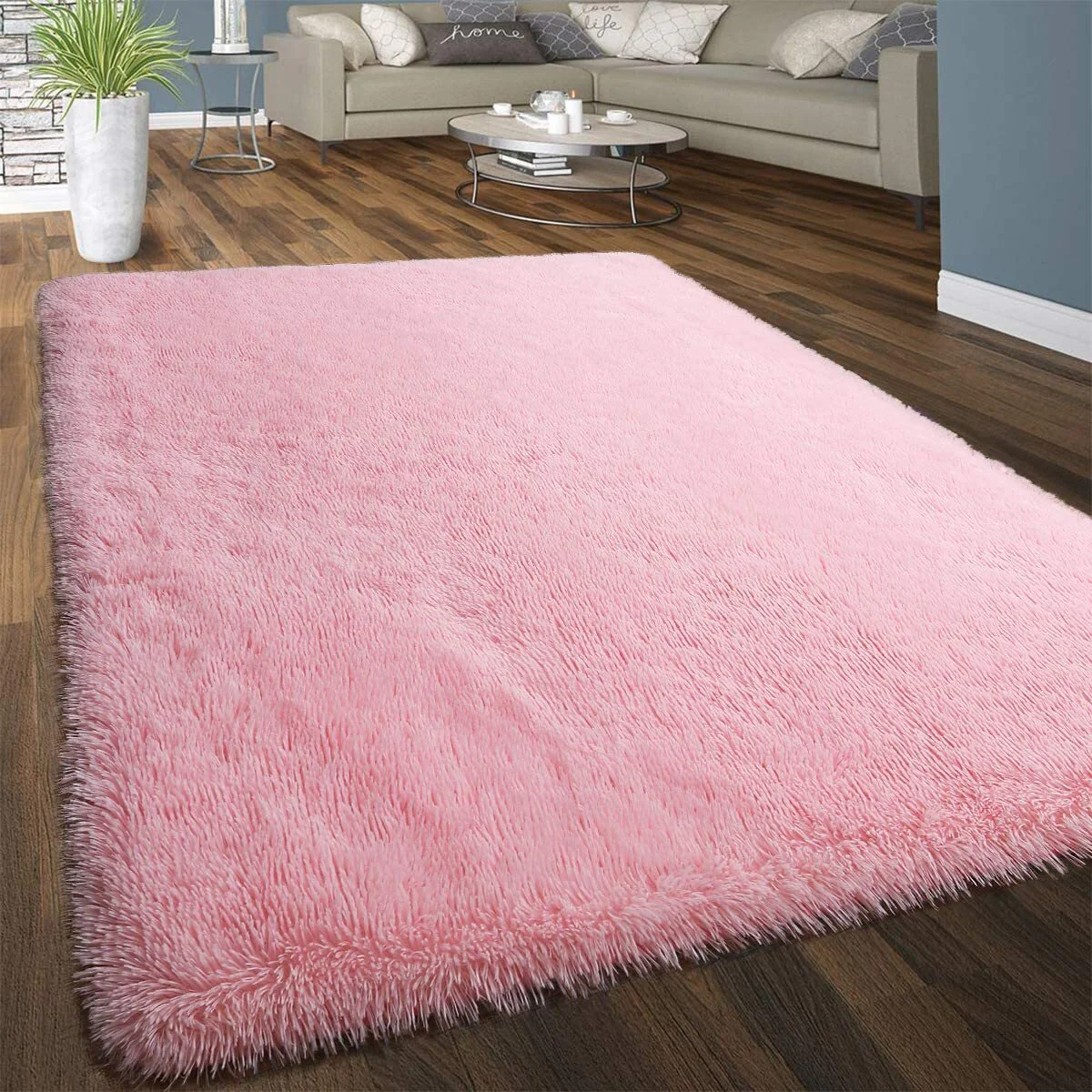 Large Soft Shag Rug Carpet Mat (Pink, 230 x 160) - Image 3