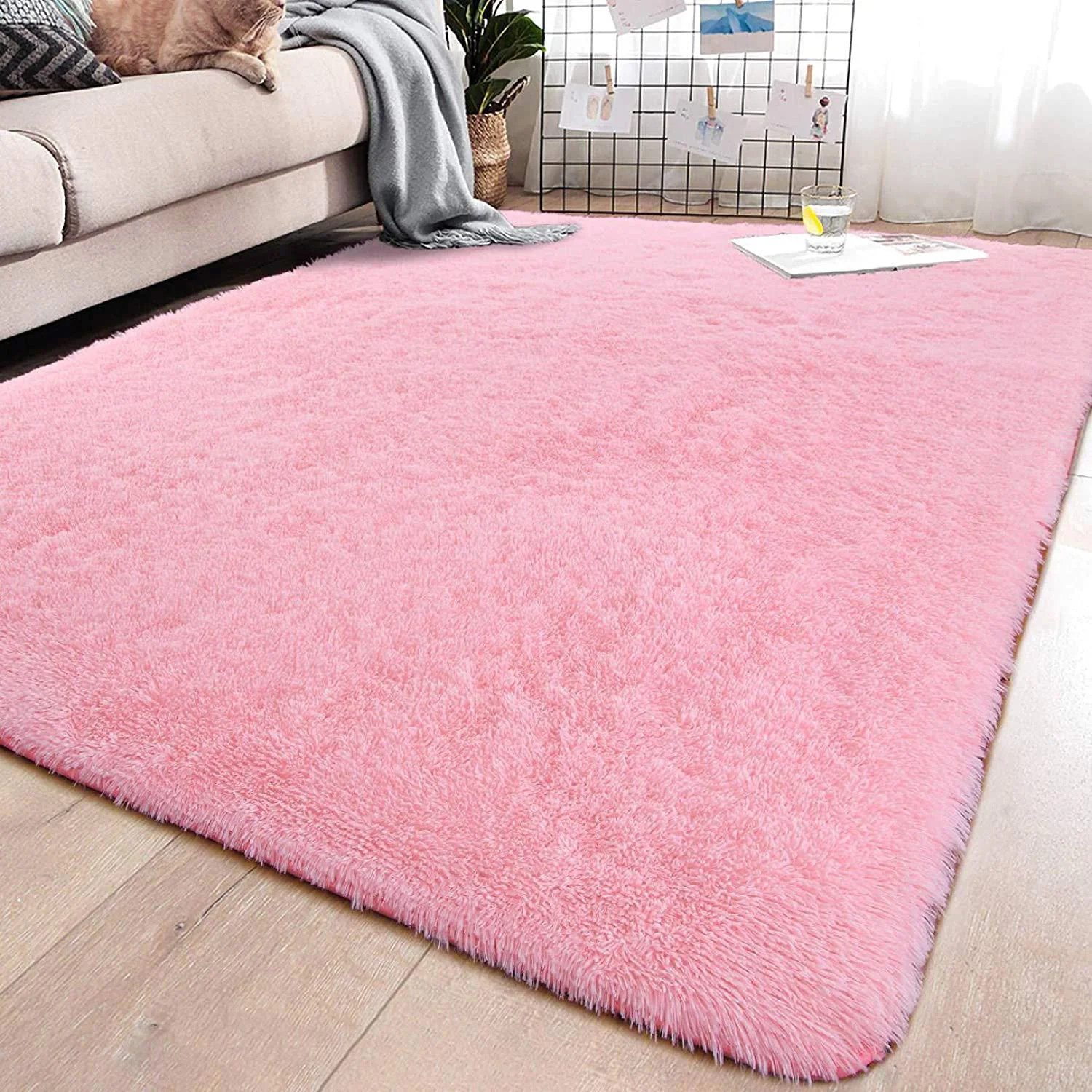 Large Soft Shag Rug Carpet Mat (Pink, 230 x 160) - Image 4