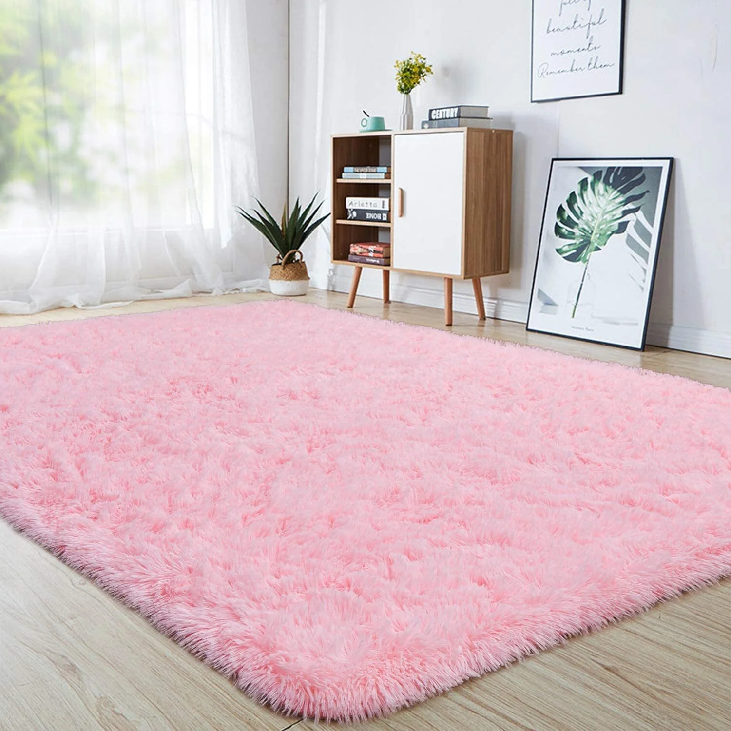 Large Soft Shag Rug Carpet Mat (Pink, 230 x 160) - Image 8