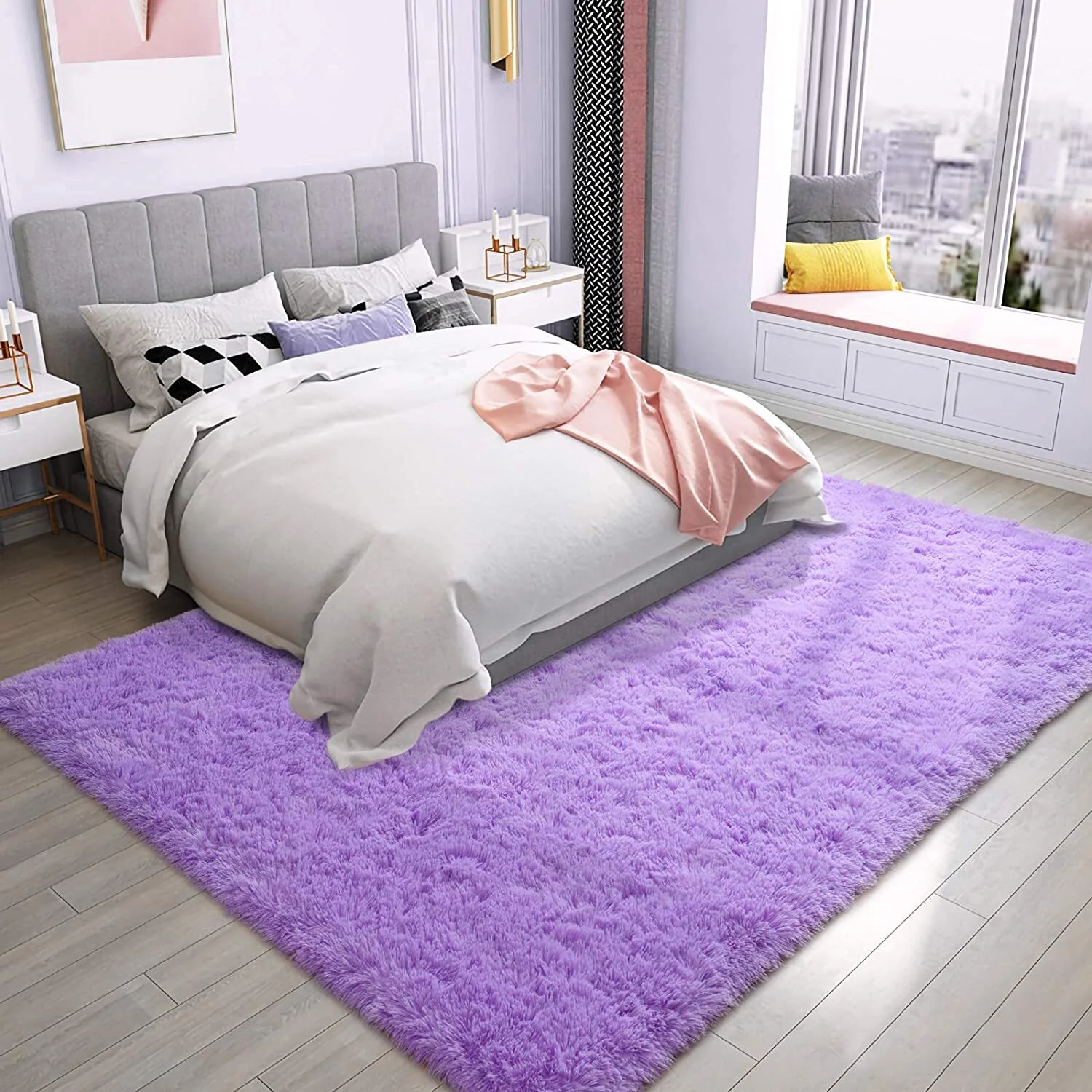 Large Soft Shag Rug Carpet Mat (Purple, 230 x 160) - Image 9