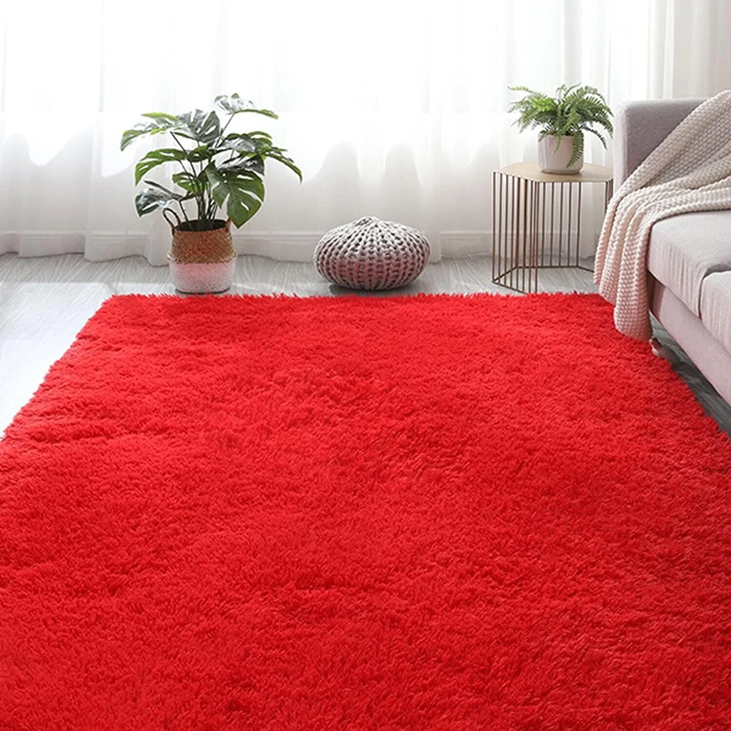 Large Soft Shag Rug Carpet Mat (Red, 230 x 160) - Image 4