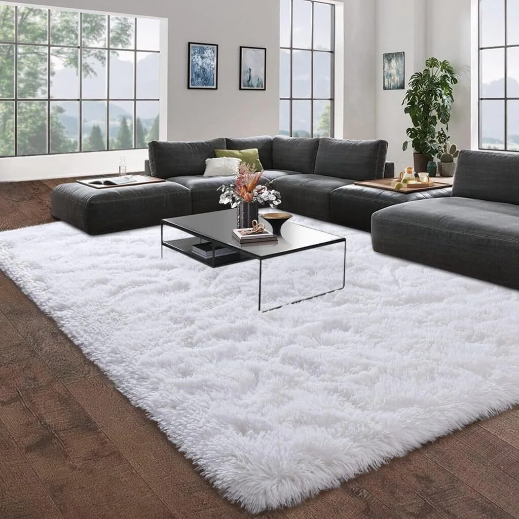 Large Soft Shag Rug Carpet Mat (White, 230 x 160) - Image 9
