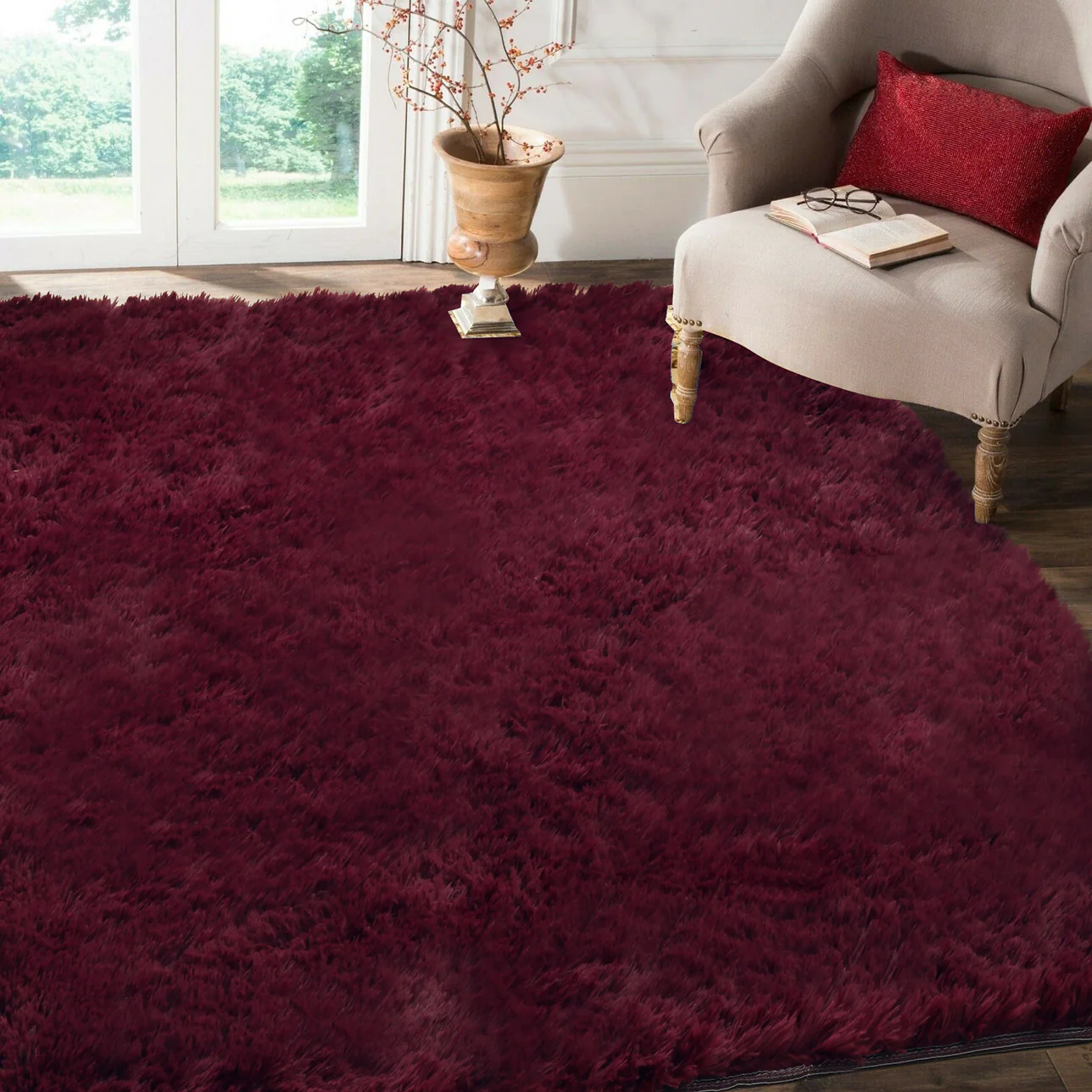 Large Soft Shag Rug Carpet Mat (Wine, 230 x 160) - Image 23