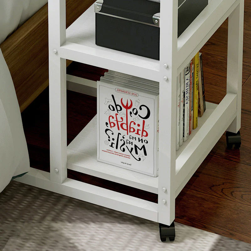 Large Supreme Sofa Bed Side Table Laptop Desk with Shelves & Wheels (White) - Image 6