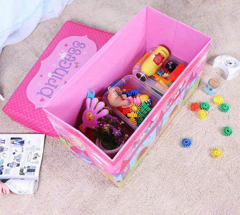 Large Toy Box Foldable Storage Stool (Pink Princess) - Image 3