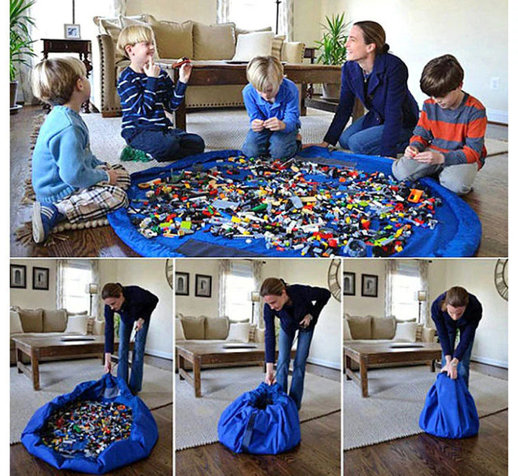 Large Toy & Lego Storage Bag & Playmate (Blue) - Image 2