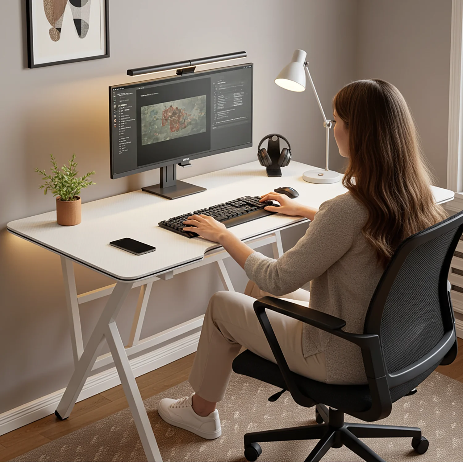 Large Vertex Modern Multifunctional Ergonomic Computer Desk White 120cm - Image 6