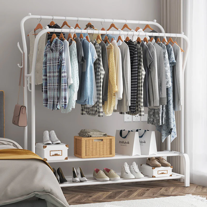 Large Wide Double 2-Tier Coat Hanging Stand Wardrobe Clothes Hanger Rack (White) - Image 4