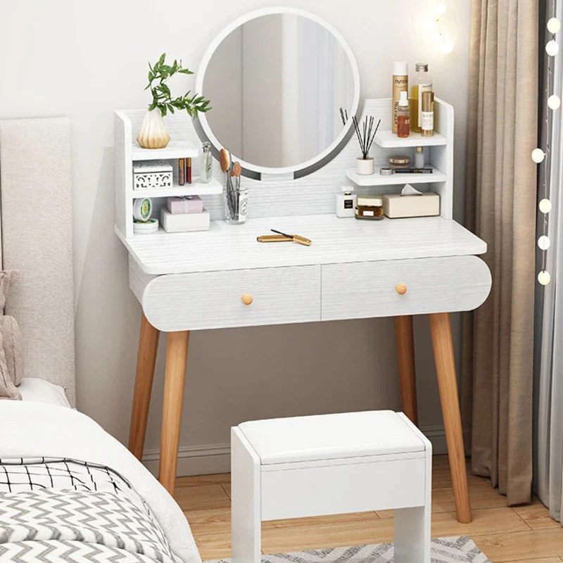 LED Luminous Beauty Dresser Vanity Table with Mirror, Stool and Storage Drawers Set - Image 7
