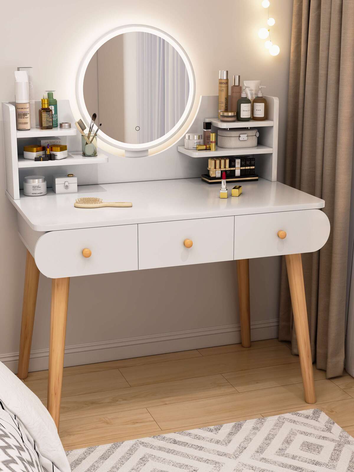 LED Luminous Beauty Large Dresser Vanity Table with Mirror, Stool and Storage Drawers Set - Image 12