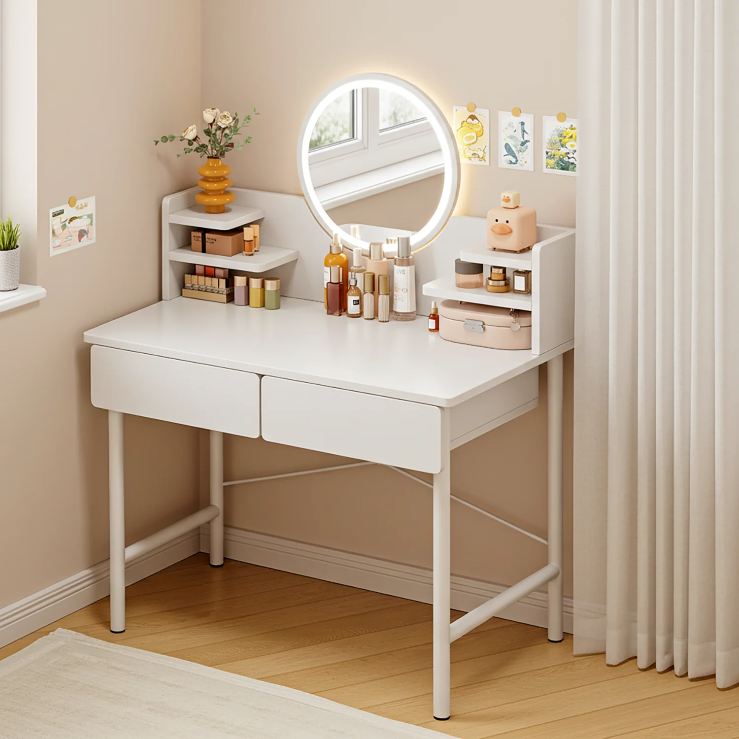 LED Luminous Mirror White Makeup Vanity Dressing Table with Storage Drawers - Image 17