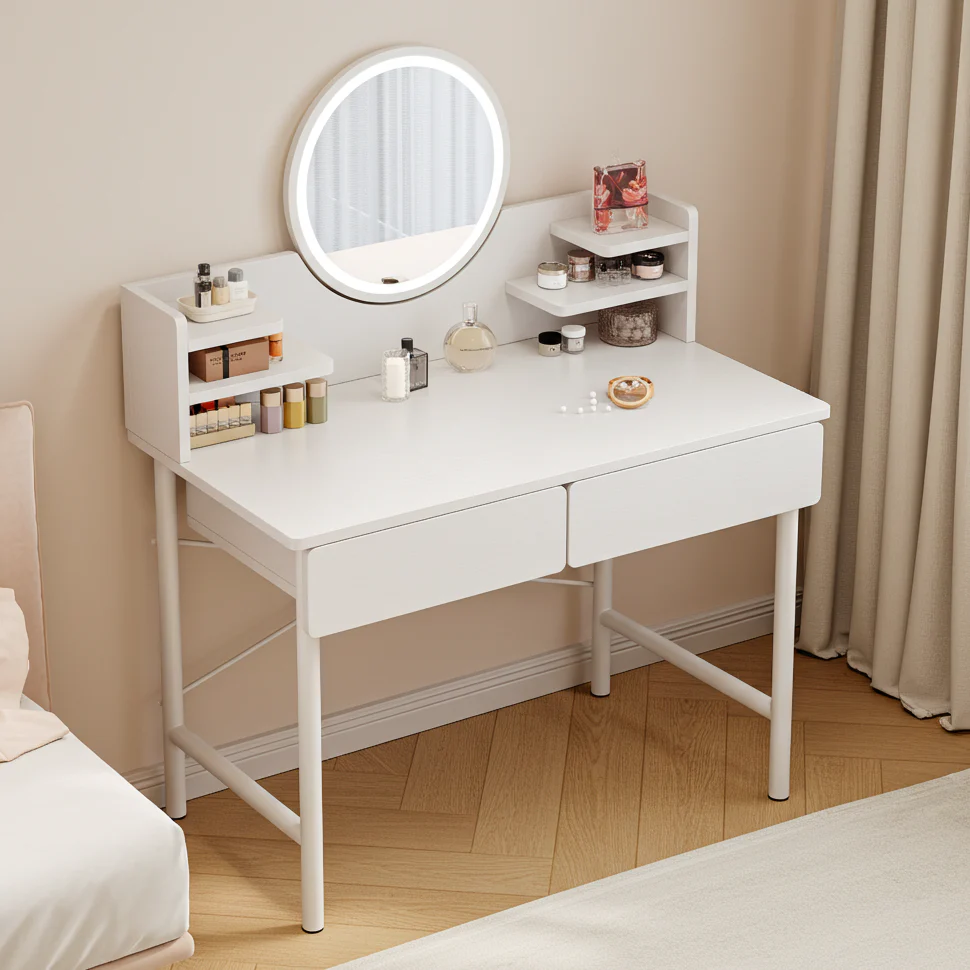 LED Luminous Mirror White Makeup Vanity Dressing Table with Storage Drawers - Image 5