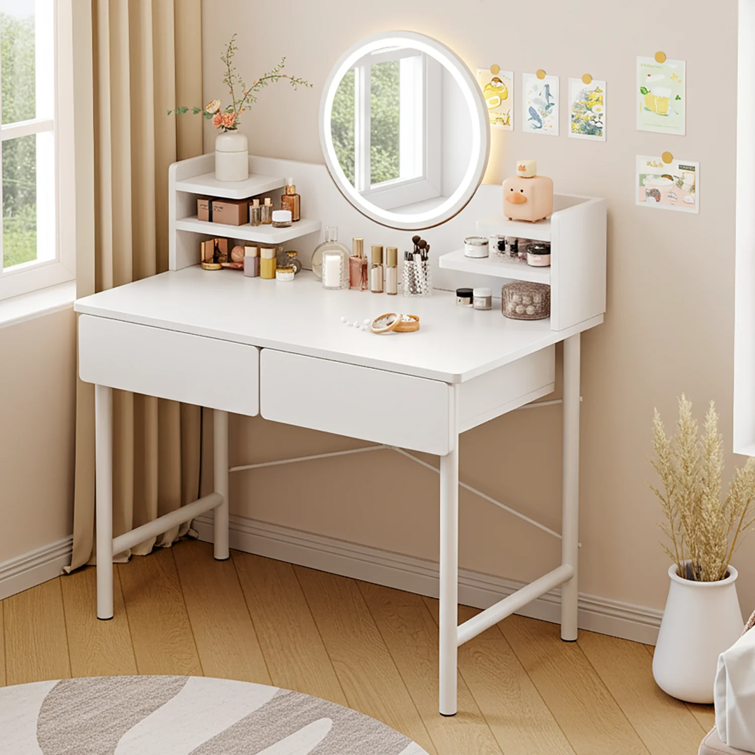 LED Luminous Mirror White Makeup Vanity Dressing Table with Storage Drawers - Image 6