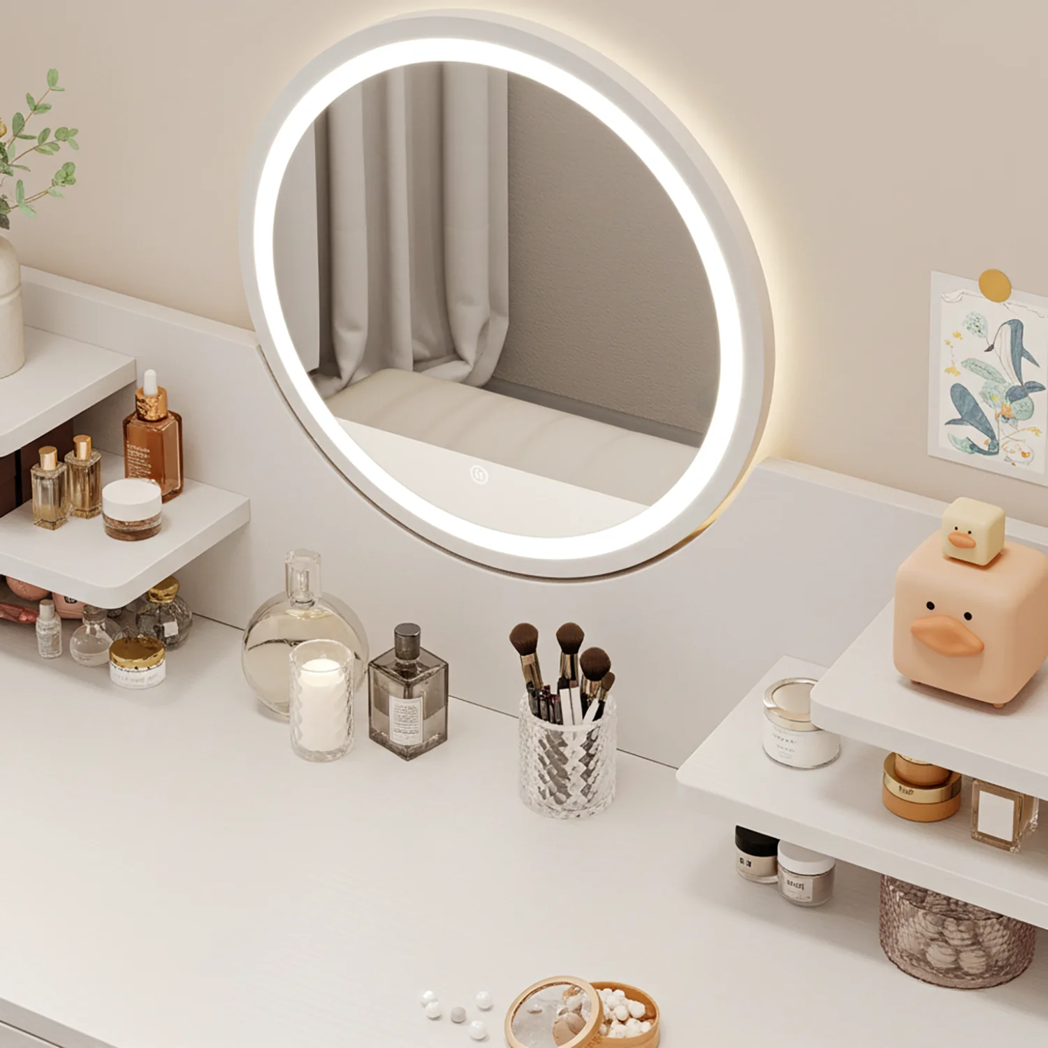 LED Luminous Mirror White Makeup Vanity Dressing Table with Storage Drawers - Image 7