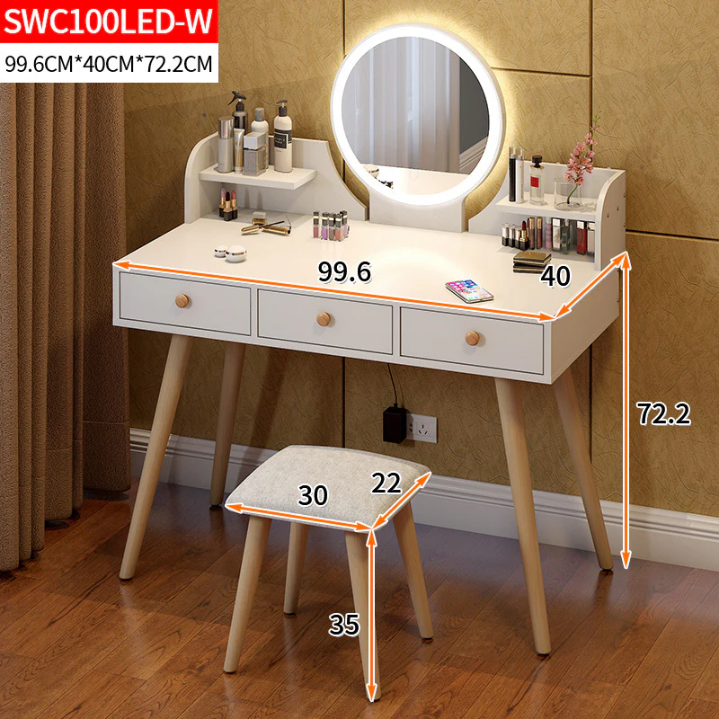 LED Luminous Queen Large Dresser Vanity Table with Mirror, Stool and Storage Drawers Set - Image 4