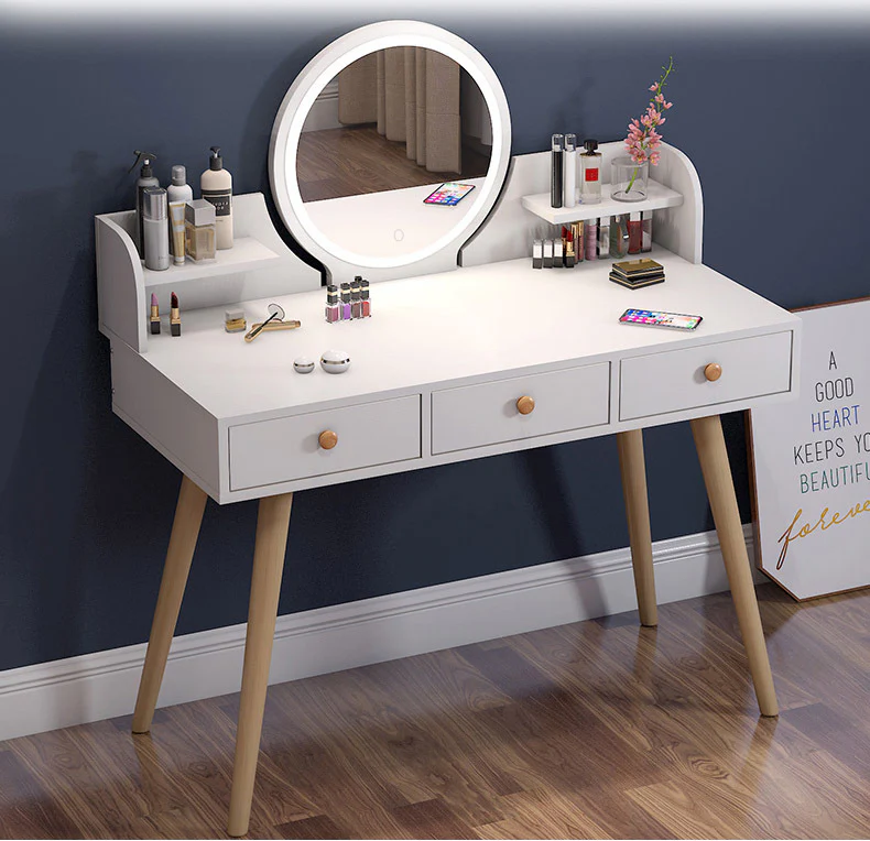 LED Luminous Queen Large Dresser Vanity Table with Mirror, Stool and Storage Drawers Set - Image 5