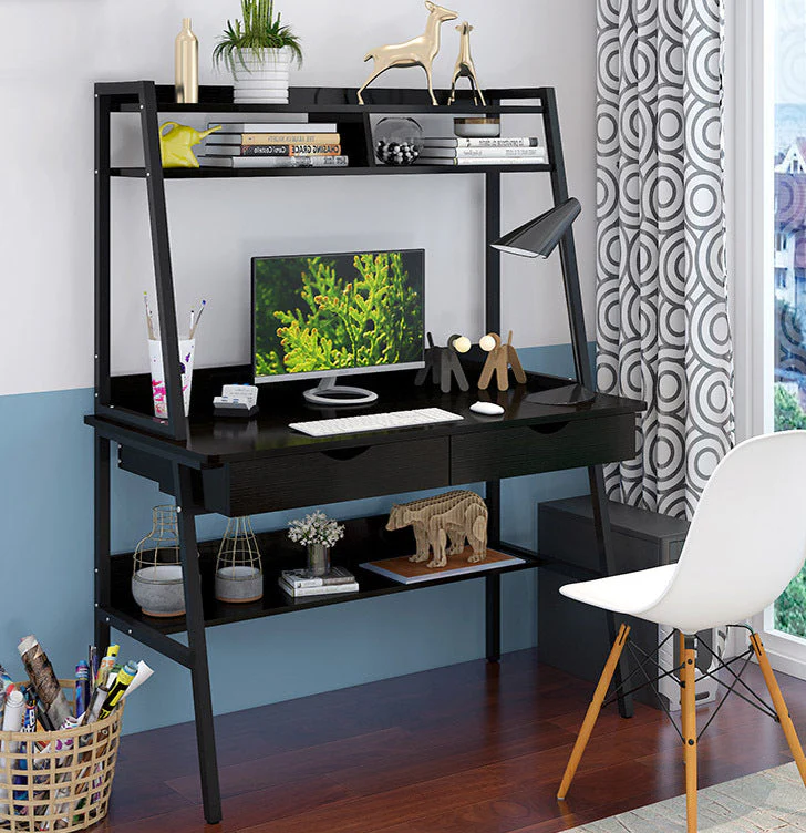 Liberty Computer Desk Workstation with Shelves & Drawers (Black) - Image 3