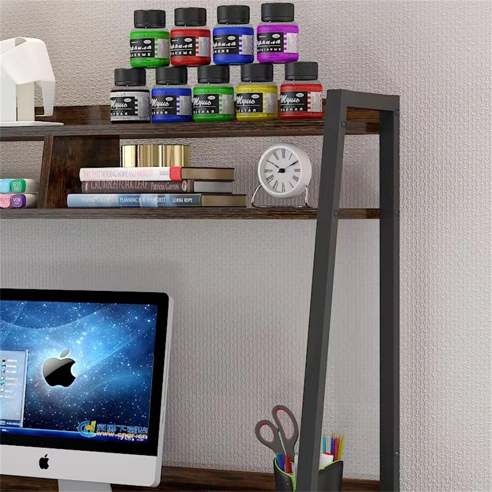 Liberty Computer Desk Workstation with Shelves & Drawers (Rustic Wood) - Image 4