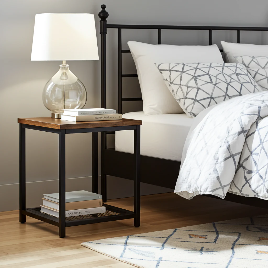 Loft Rustic Industrial Wood & Steel Side Table with Storage Shelf - Image 15