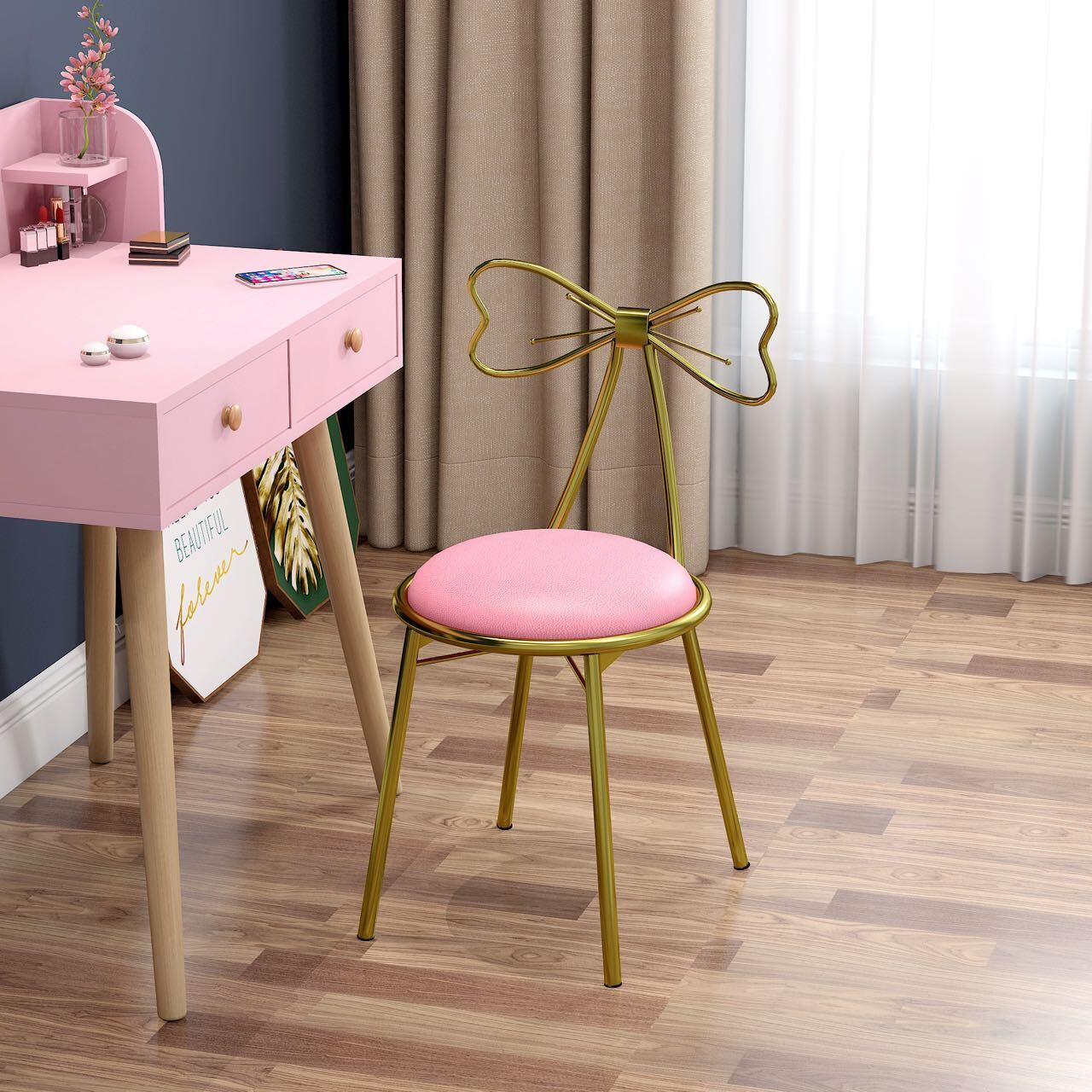 Luxe Butterfly Bow Dressing Dining Upholstered Chair - Image 2