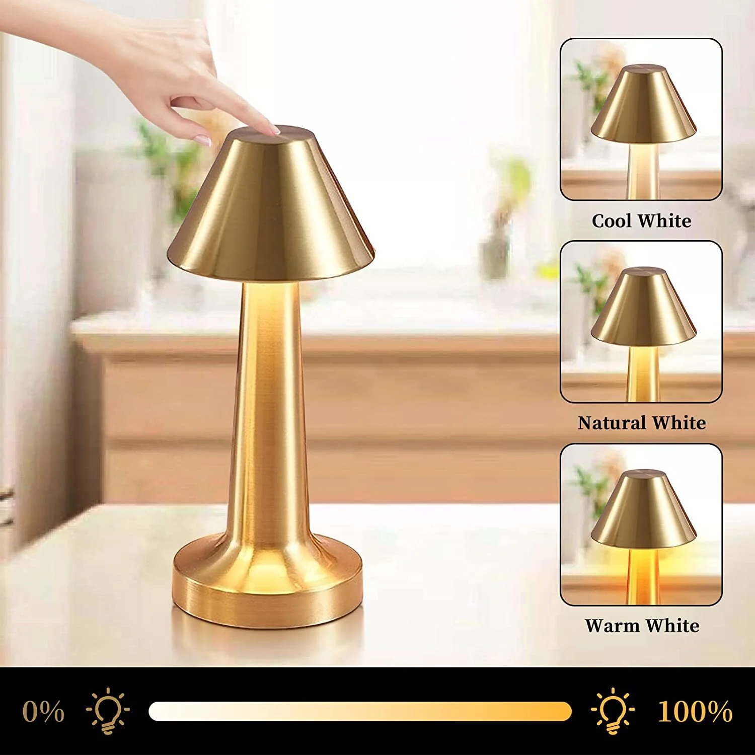Luxe Designer LED Table Lamp Cordless Touch Sensor Night Light (Gold) - Image 9
