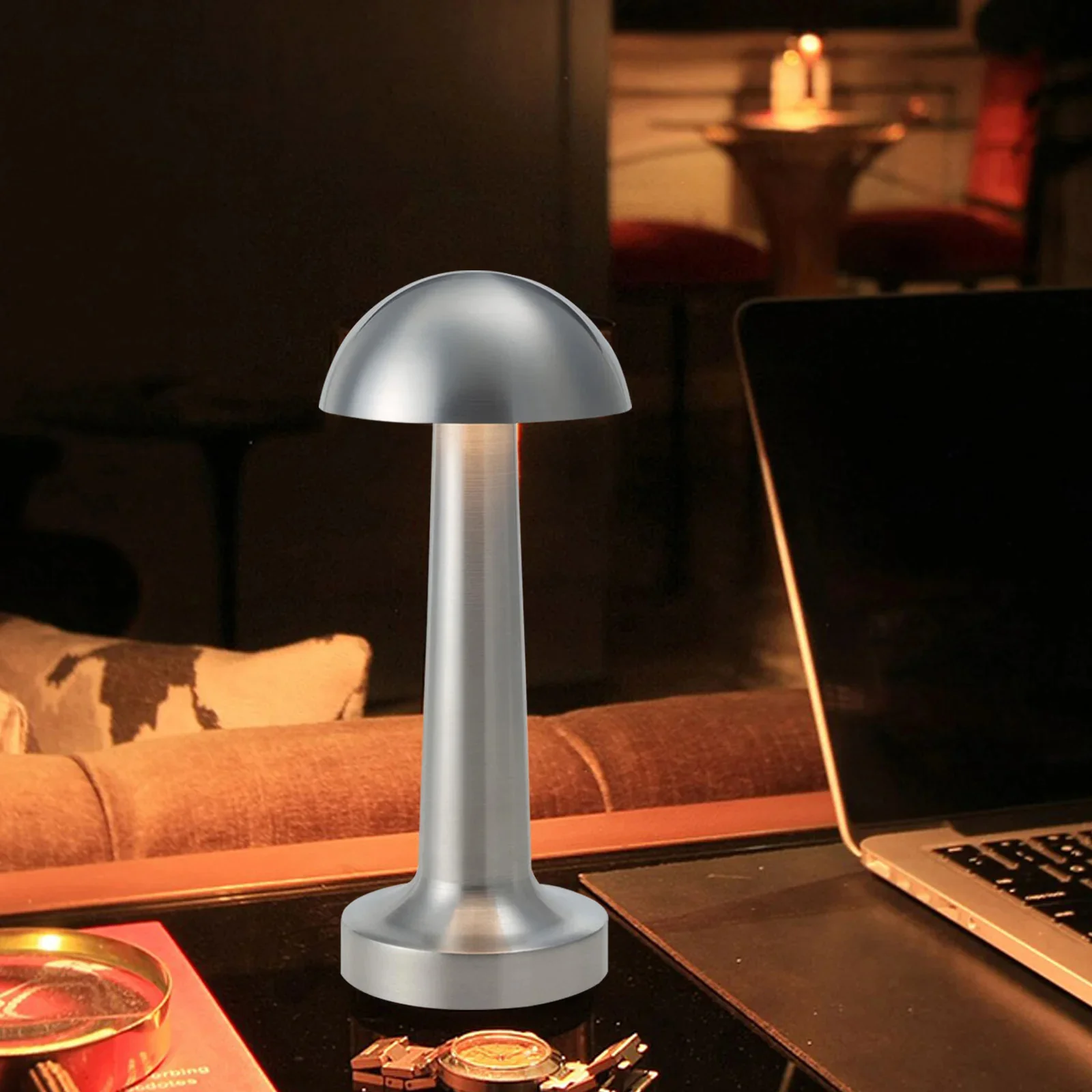 Luxe Designer LED Table Lamp Cordless Touch Sensor Night Light (Silver, Dome) - Image 2