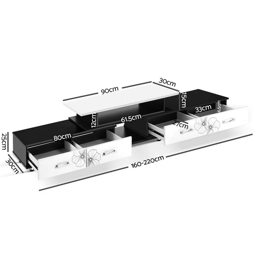 Luxe Large 4-Drawer Extendable TV Cabinet (High Gloss White & Black) - Image 13