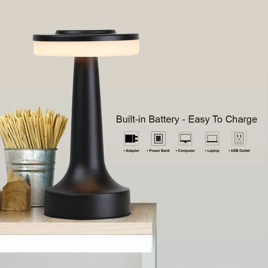 Luxe LED Table Lamp Portable Cordless Touch Sensor Night Light (Black) - Image 3