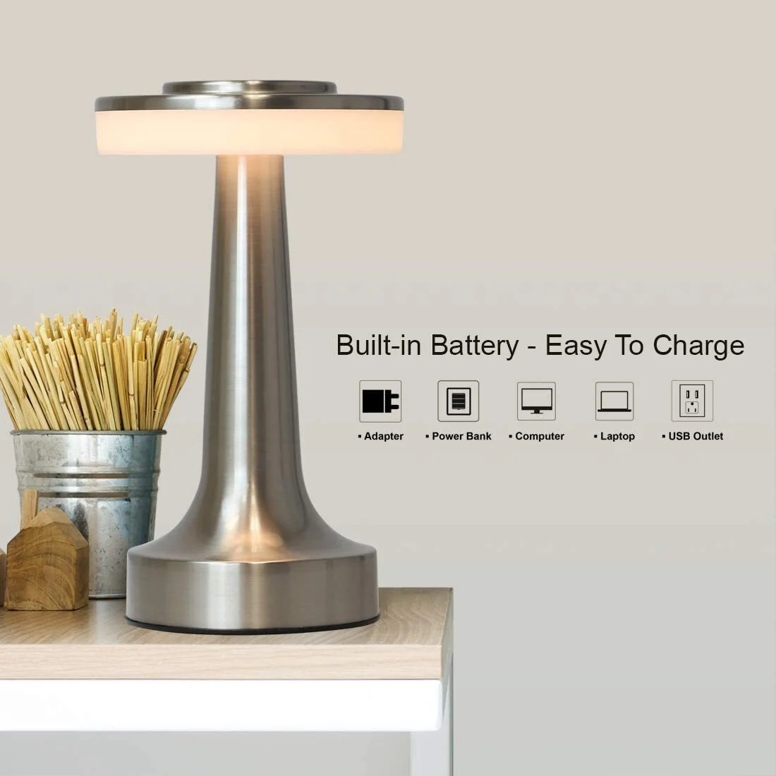 Luxe LED Table Lamp Portable Cordless Touch Sensor Night Light (Silver) - Image 3