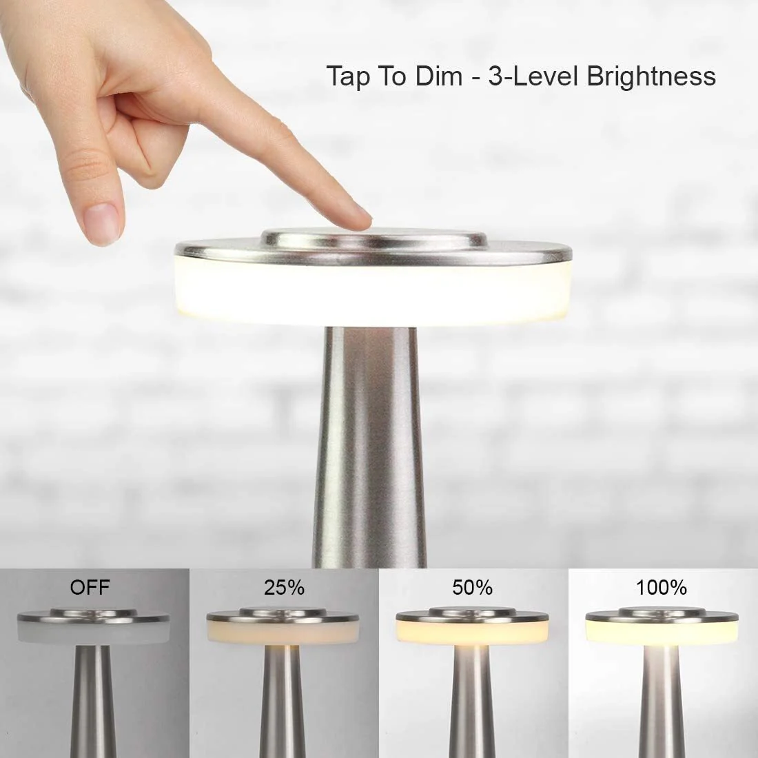Luxe LED Table Lamp Portable Cordless Touch Sensor Night Light (Silver) - Image 4