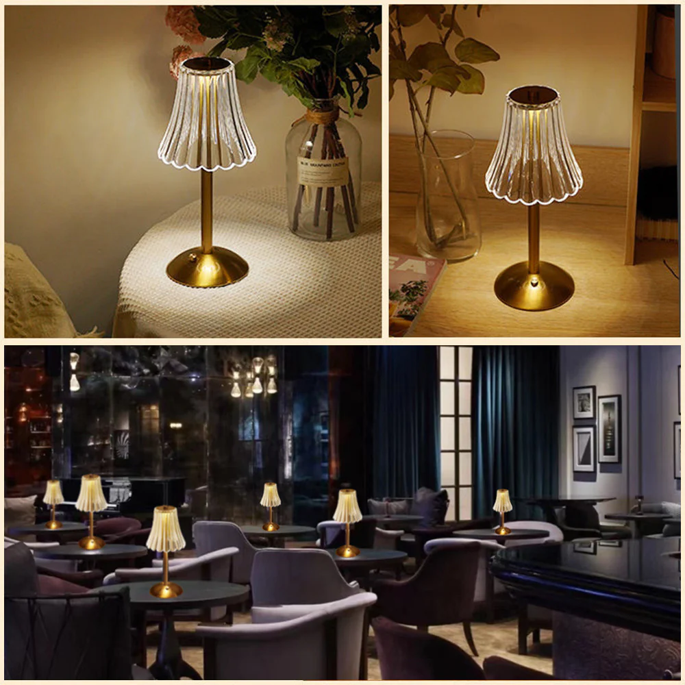 Luxe Metal Diamond Crystal LED Lamp Dimmable Touch Sensor Retro Night Light - Image 8