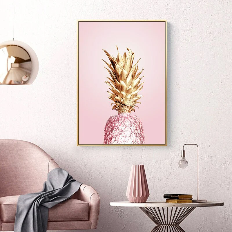 Luxe Pineapple Painting Framed Canvas Wall Art - 40cm x 60cm - Image 4