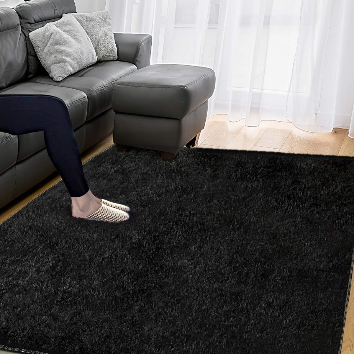 Luxe XL Extra Large Soft Shag Rug Carpet Mat (Black, 300 x 200) - Image 16