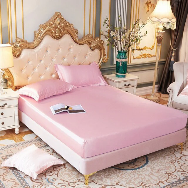 Luxury 4-Piece Silky Satin Flat Fitted Sheets Pillowcase Bed Set (Pink, King) - Image 14