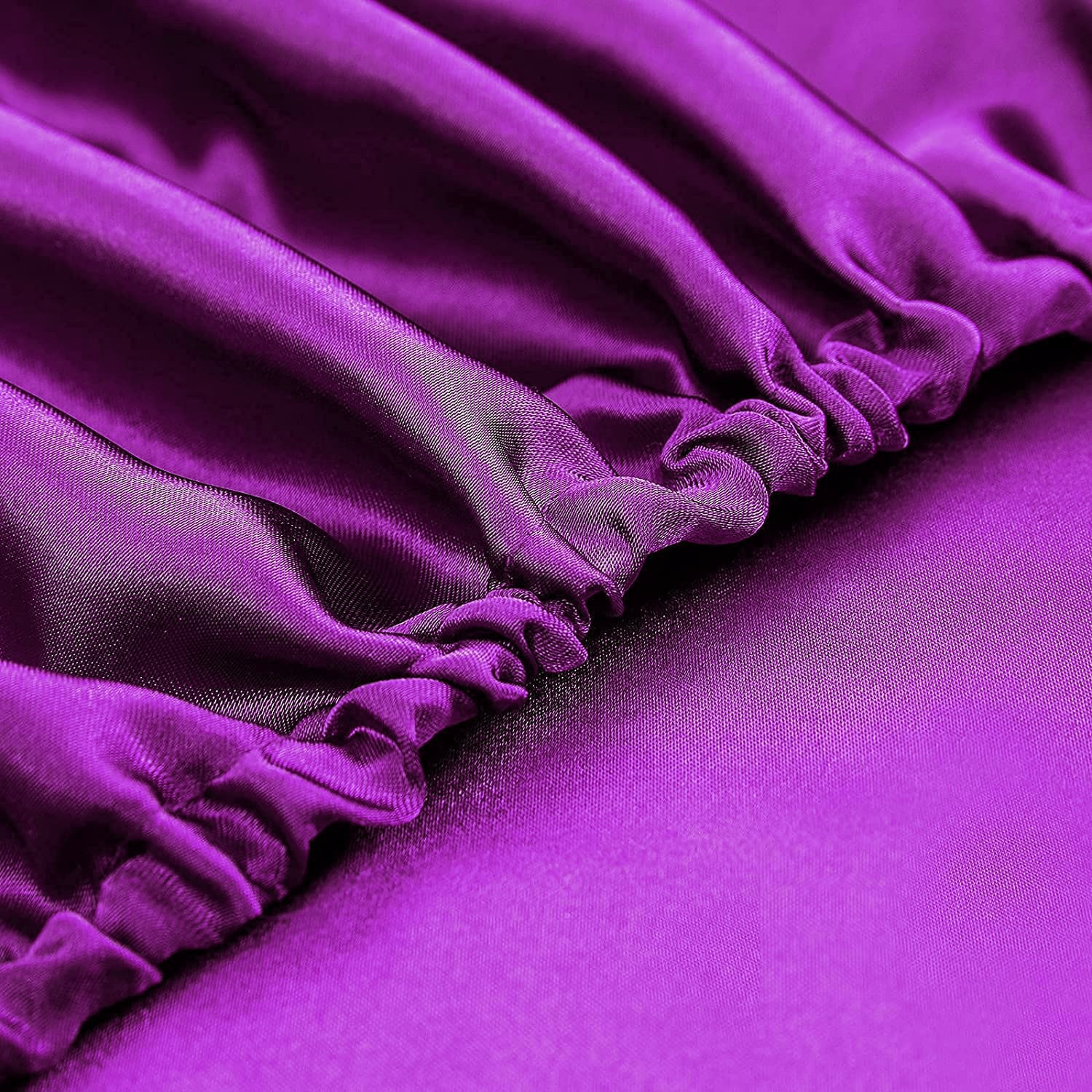 Luxury 4-Piece Silky Satin Flat Fitted Sheets Pillowcase Bed Set (Purple, King) - Image 13