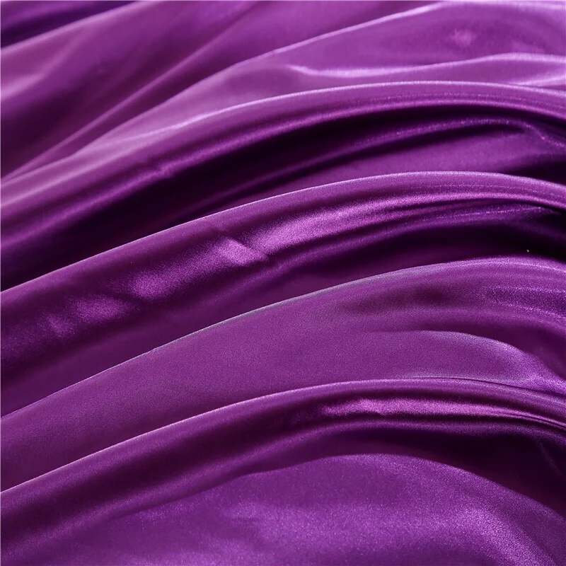 Luxury 4-Piece Silky Satin Flat Fitted Sheets Pillowcase Bed Set (Purple, King) - Image 9