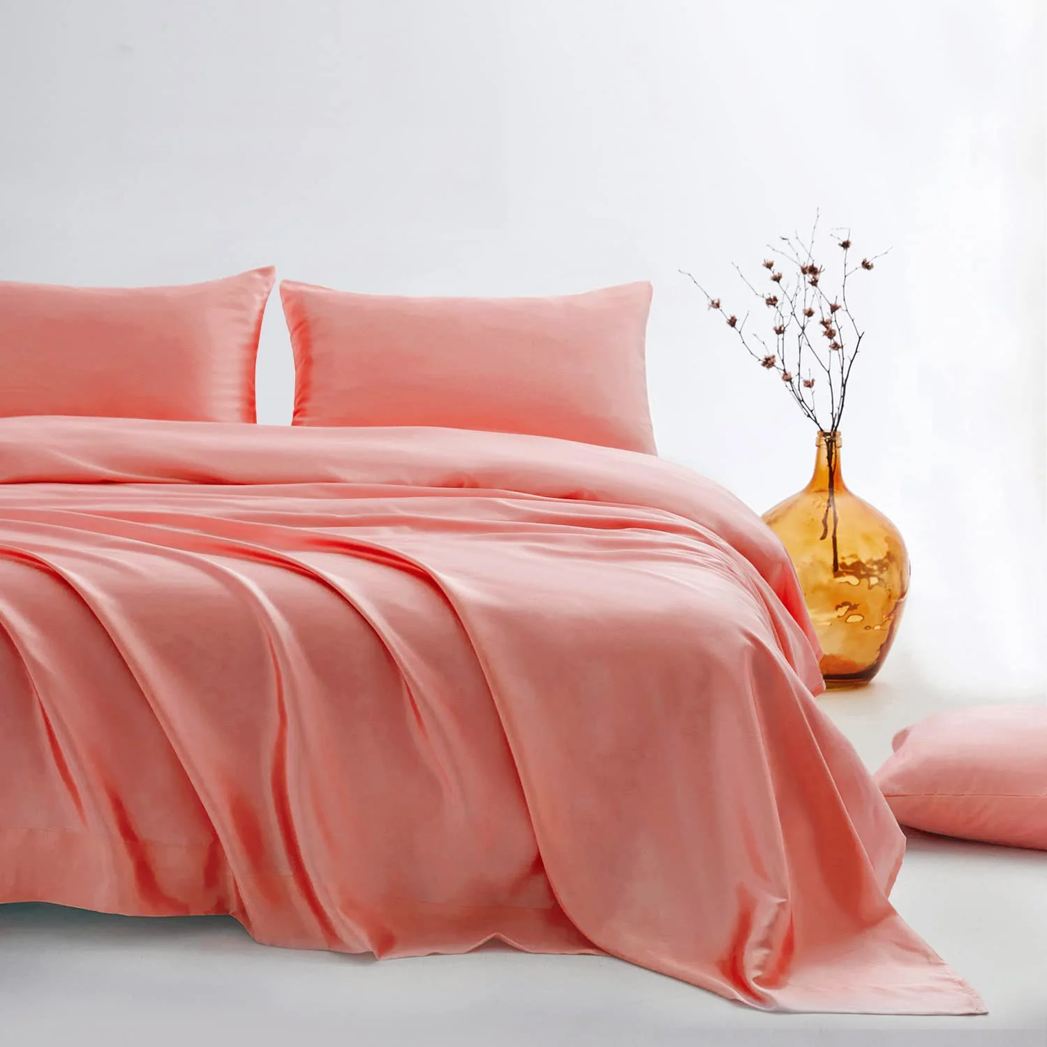 Luxury 4-Piece Silky Satin Flat Fitted Sheets Pillowcase Bed Set (Rose Gold, Double) - Image 18