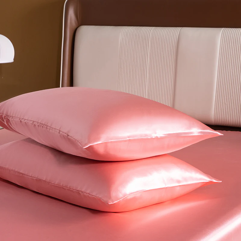 Luxury 4-Piece Silky Satin Flat Fitted Sheets Pillowcase Bed Set (Rose Gold, Double) - Image 6