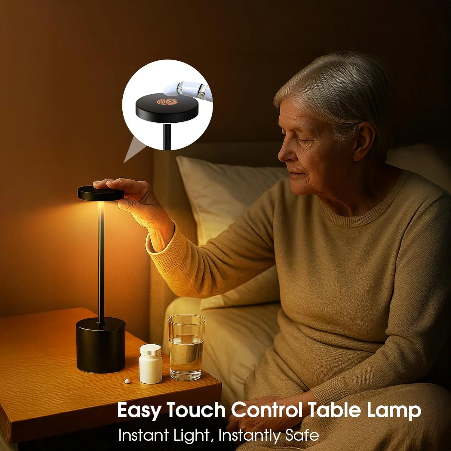 Luxury Designer LED Metal Tall Table Lamp Cordless Touch Sensor Night Light (Black) - Image 17