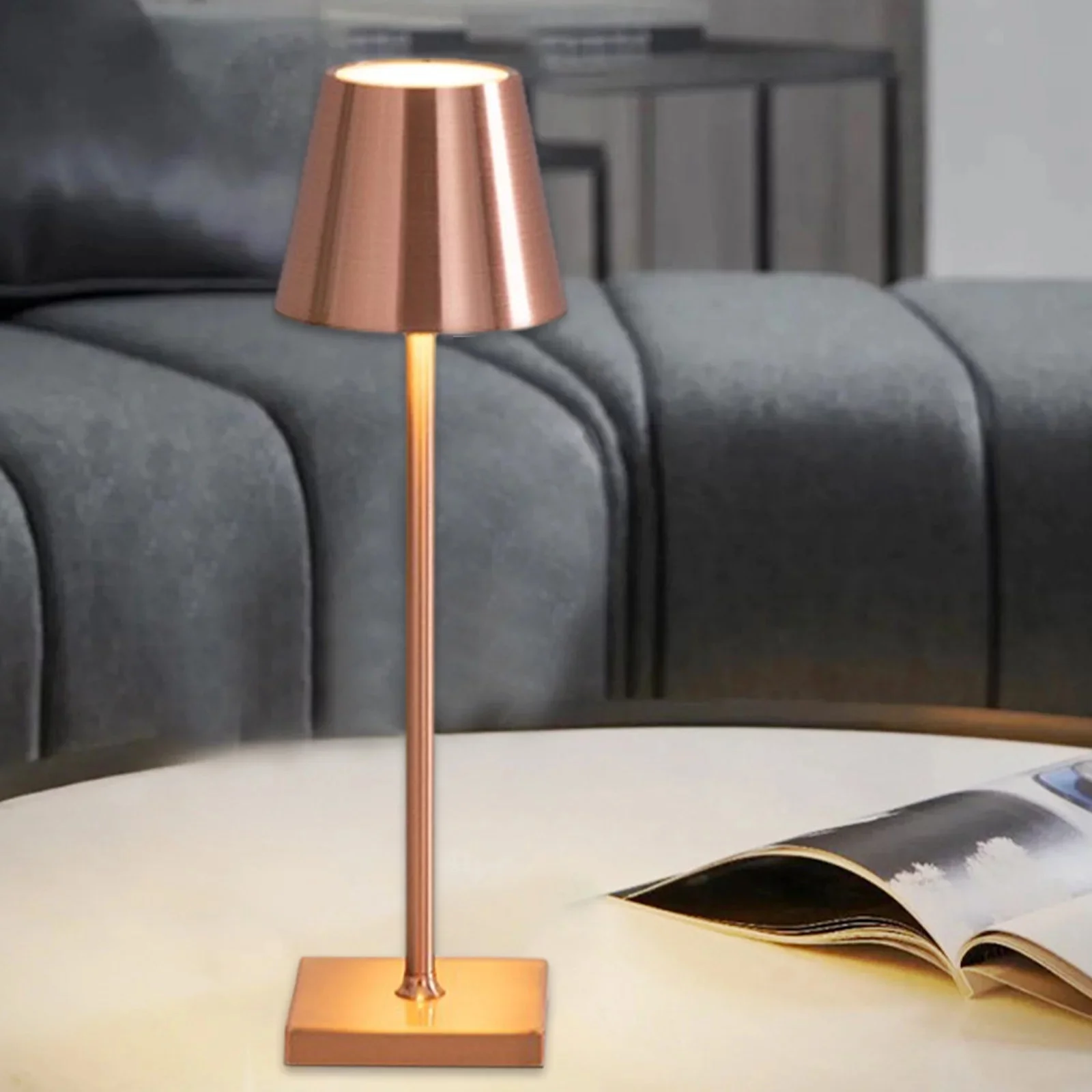 Luxury Designer LED Metal Tall Table Lamp Cordless Touch Sensor Night Light (Rose Gold) - Image 2