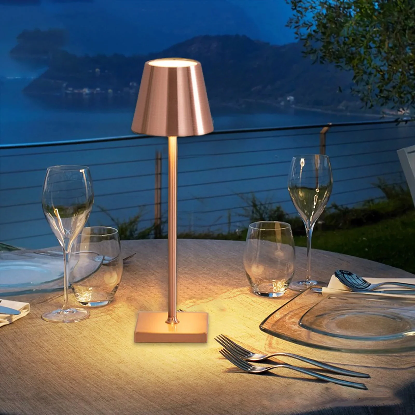 Luxury Designer LED Metal Tall Table Lamp Cordless Touch Sensor Night Light (Rose Gold) - Image 3