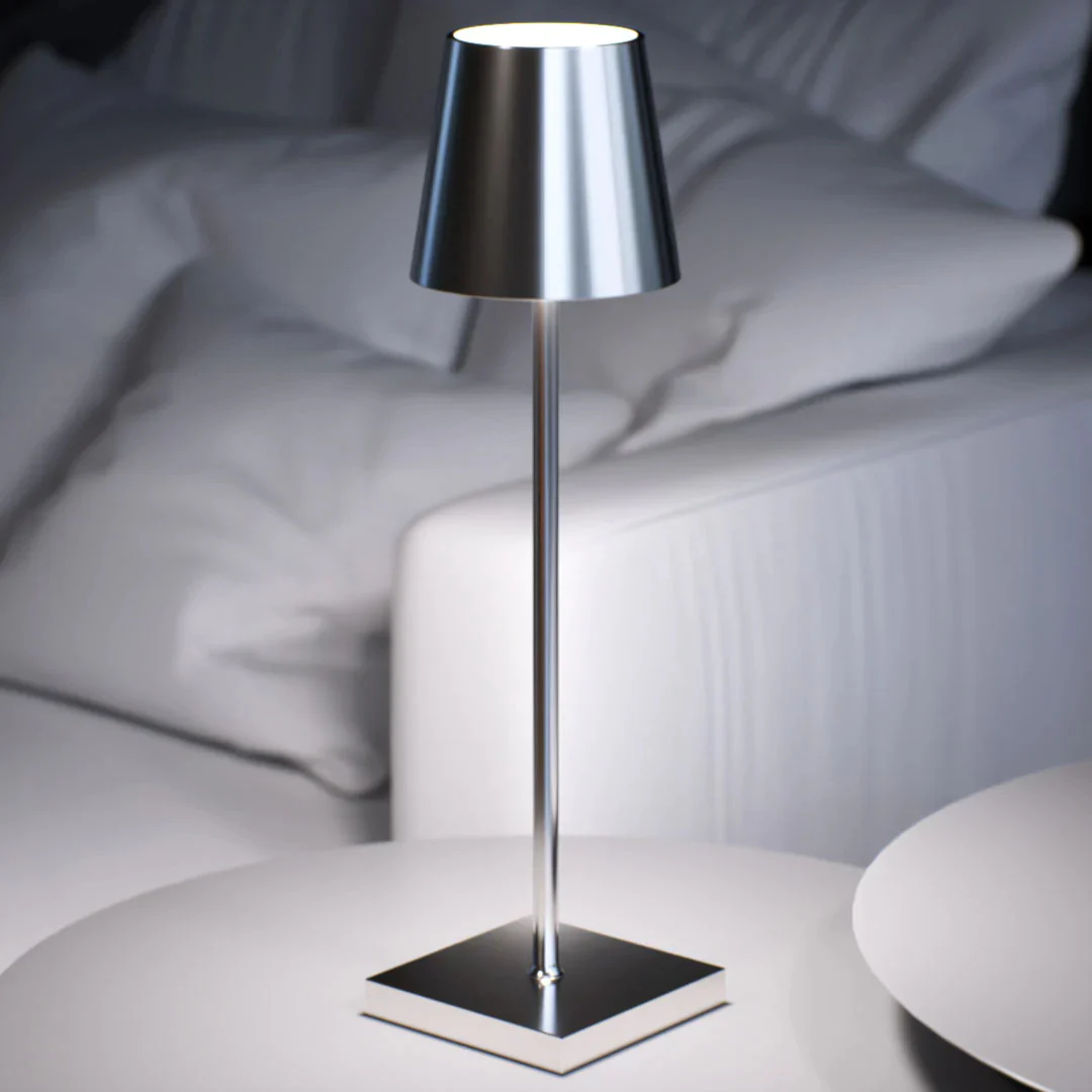 Luxury Designer LED Metal Tall Table Lamp Cordless Touch Sensor Night Light (Silver) - Image 2