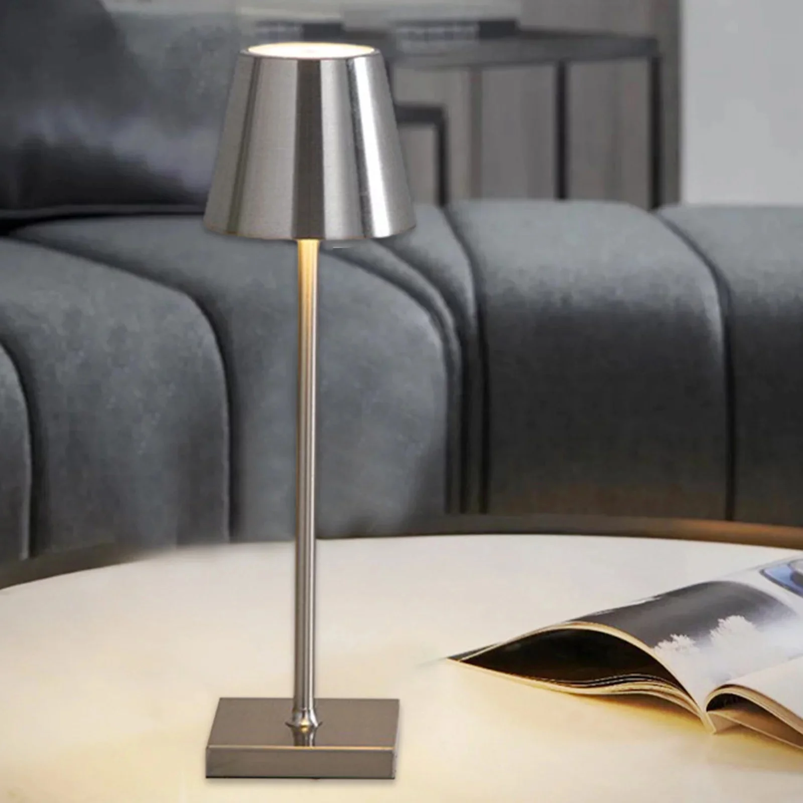 Luxury Designer LED Metal Tall Table Lamp Cordless Touch Sensor Night Light (Silver) - Image 4