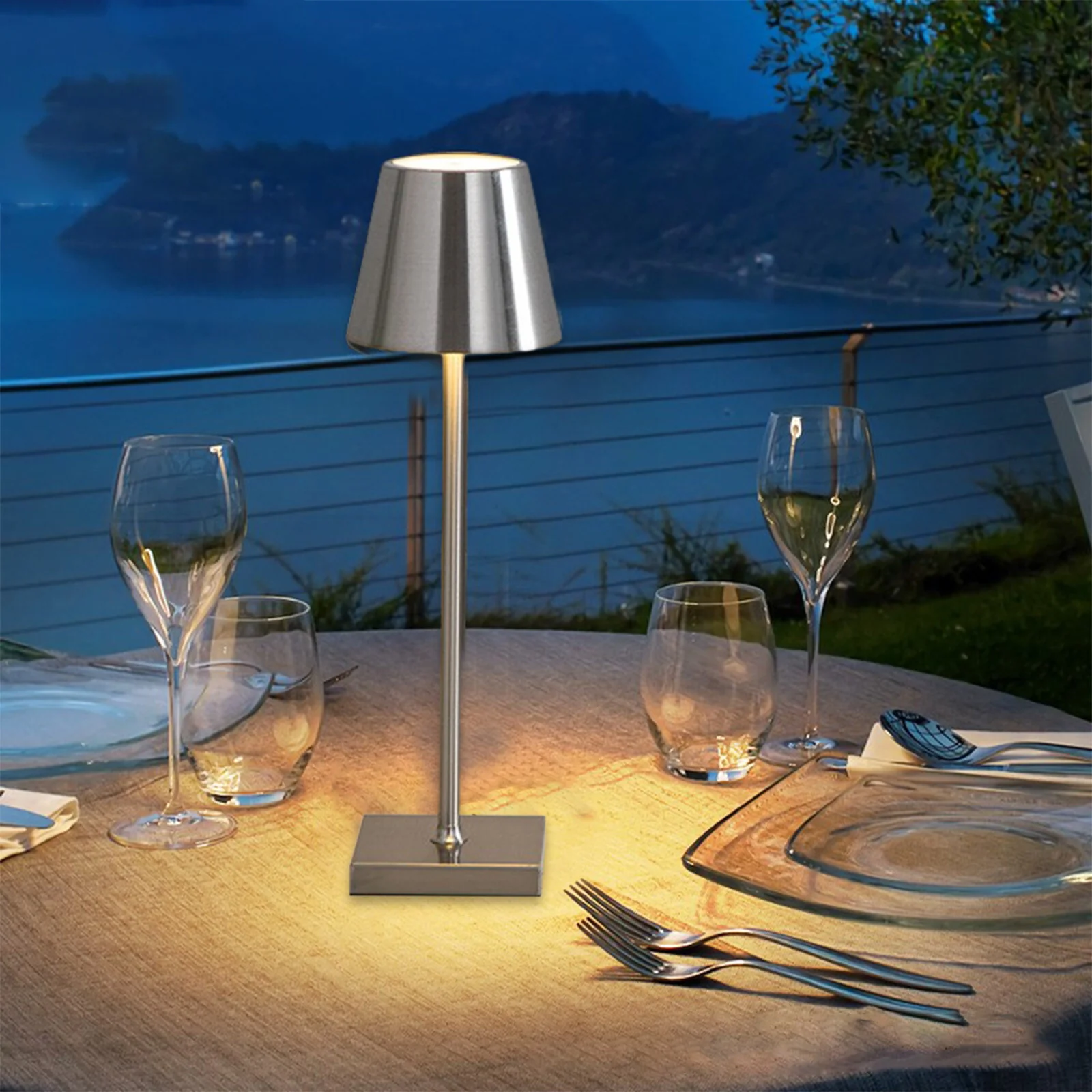 Luxury Designer LED Metal Tall Table Lamp Cordless Touch Sensor Night Light (Silver) - Image 5