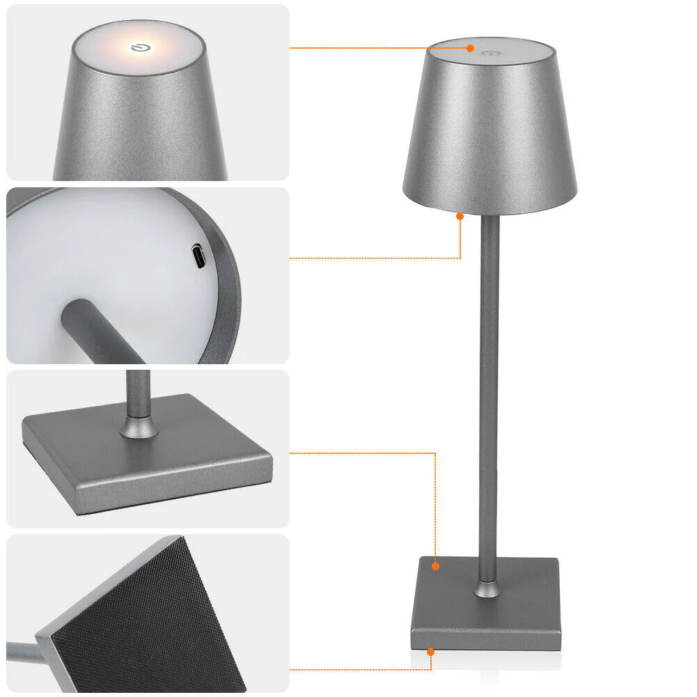 Luxury Designer LED Metal Tall Table Lamp Cordless Touch Sensor Night Light (Silver) - Image 7